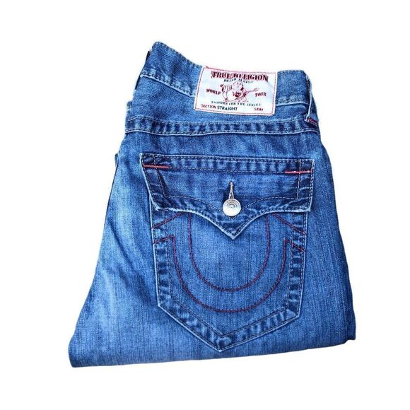 RARE Red Stitch True Religion Jeans Size 32 STRAIGHT Blue - Picture 7 of 9